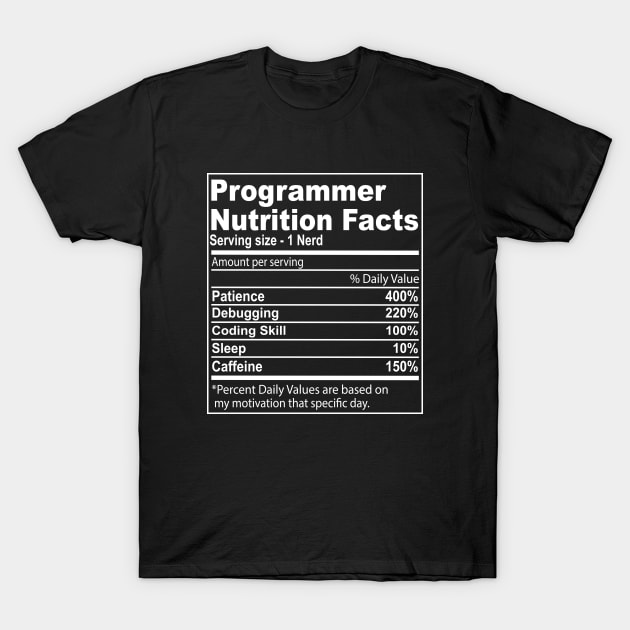 programmer Nutritional Values Funny Nutrition Facts T-Shirt by Crazyshirtgifts